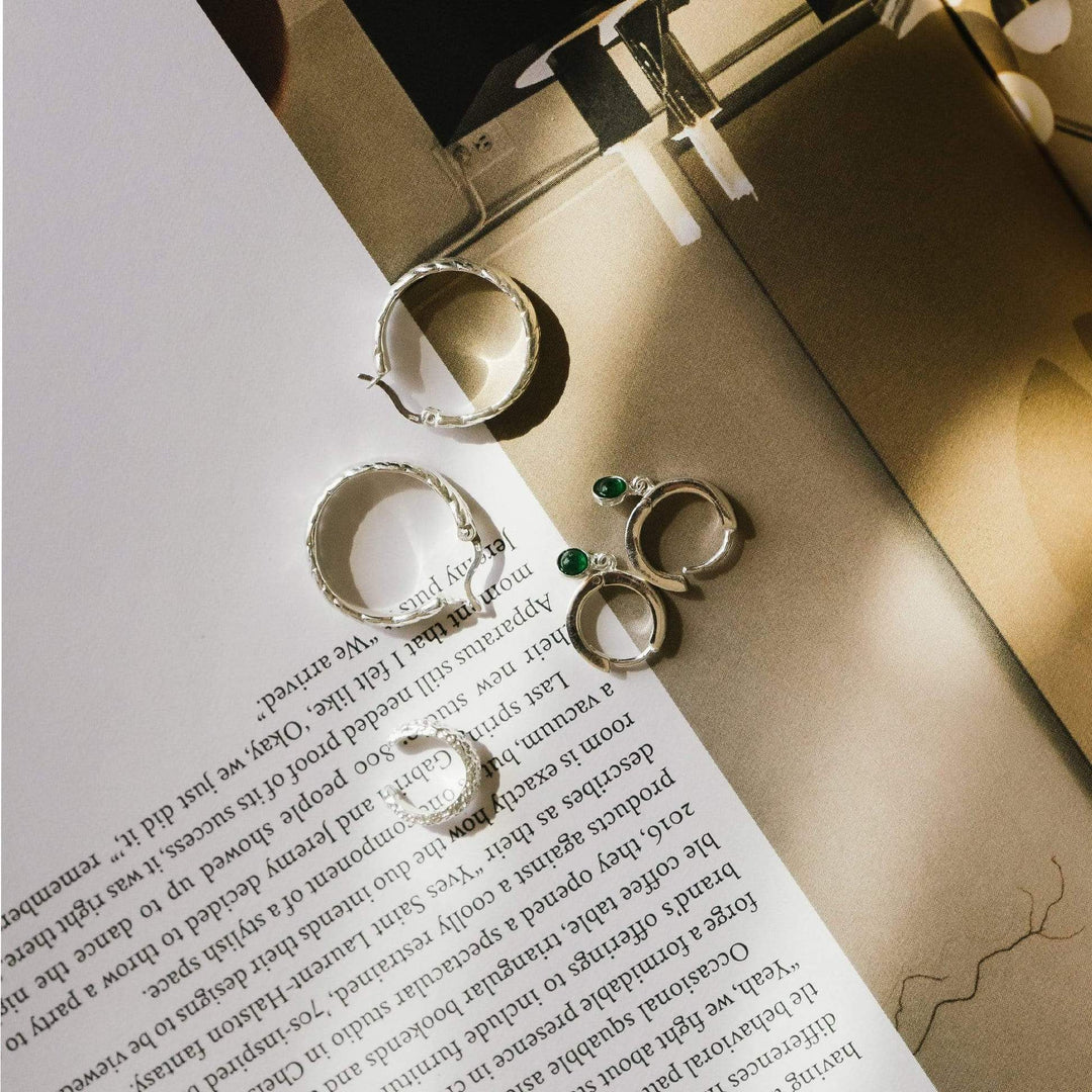 Daisy London Sterling Silver Green Aventurine Healing Huggie Hoops