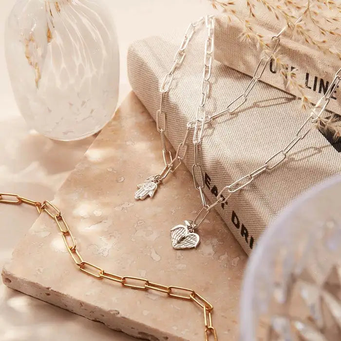 Chlobo Silver Link Chain Faith and Love Necklace