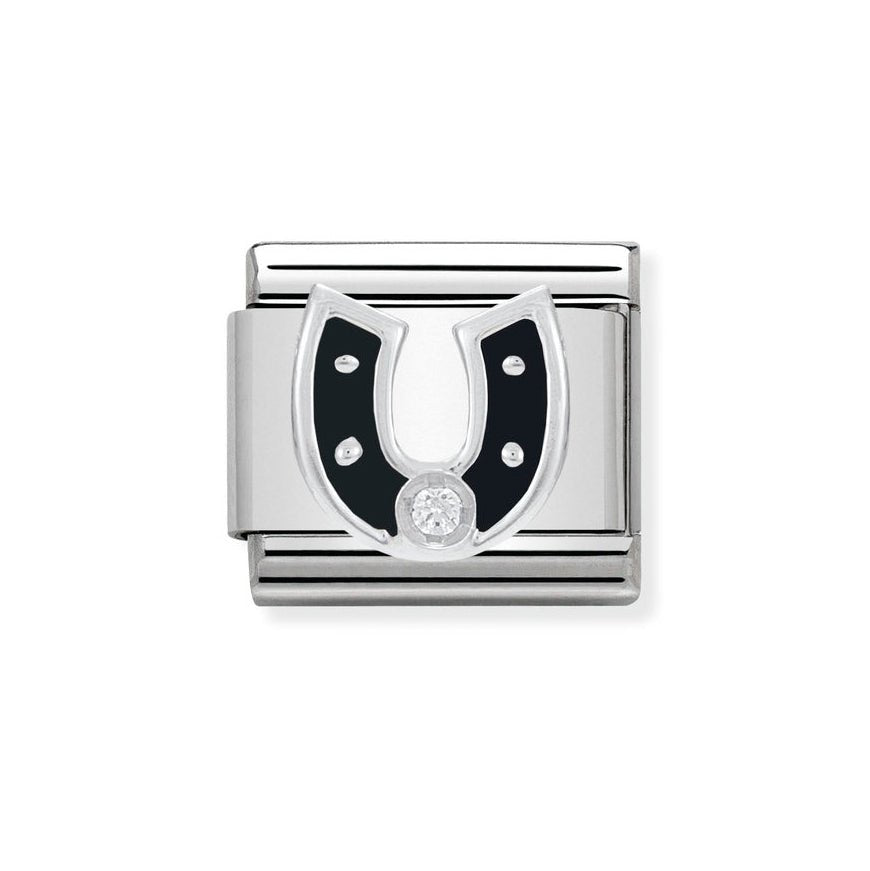 Nomination Black Enamel Horseshoe Charm with Cubic Zirconia Design - MococoNomination330305/118033497274236Charms and Links