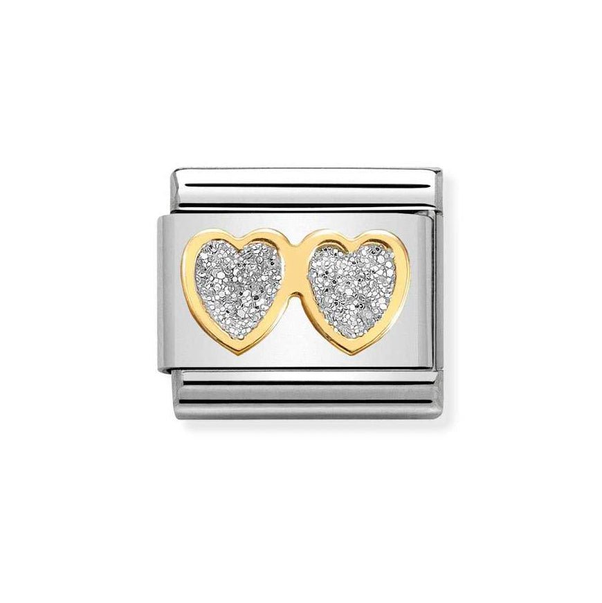 Nomination Classic 18K Gold Double Hearts Silver Glitter Charm - MococoNomination030220/018033497491398Charms and Links