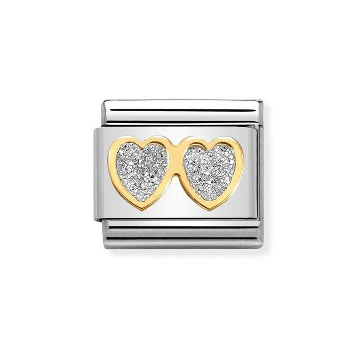 Nomination Classic 18K Gold Double Hearts Silver Glitter Charm - MococoNomination030220/018033497491398Charms and Links