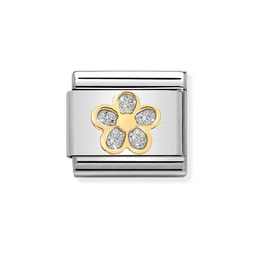 Nomination Classic 18K Gold Flower Silver Glitter Charm - MococoNomination030220/068033497491442Charms and Links