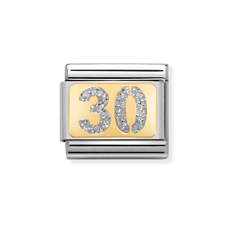 Nomination Classic 18K Gold Number 30 Silver Glitter Charm - MococoNomination030224/038033497491473Charms and Links