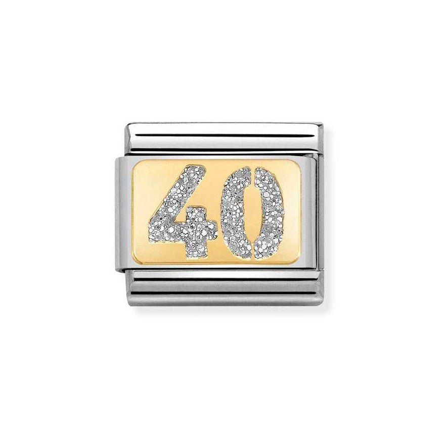Nomination Classic 18K Gold Number 40 Silver Glitter Charm - MococoNomination030224/048033497491480Charms and Links