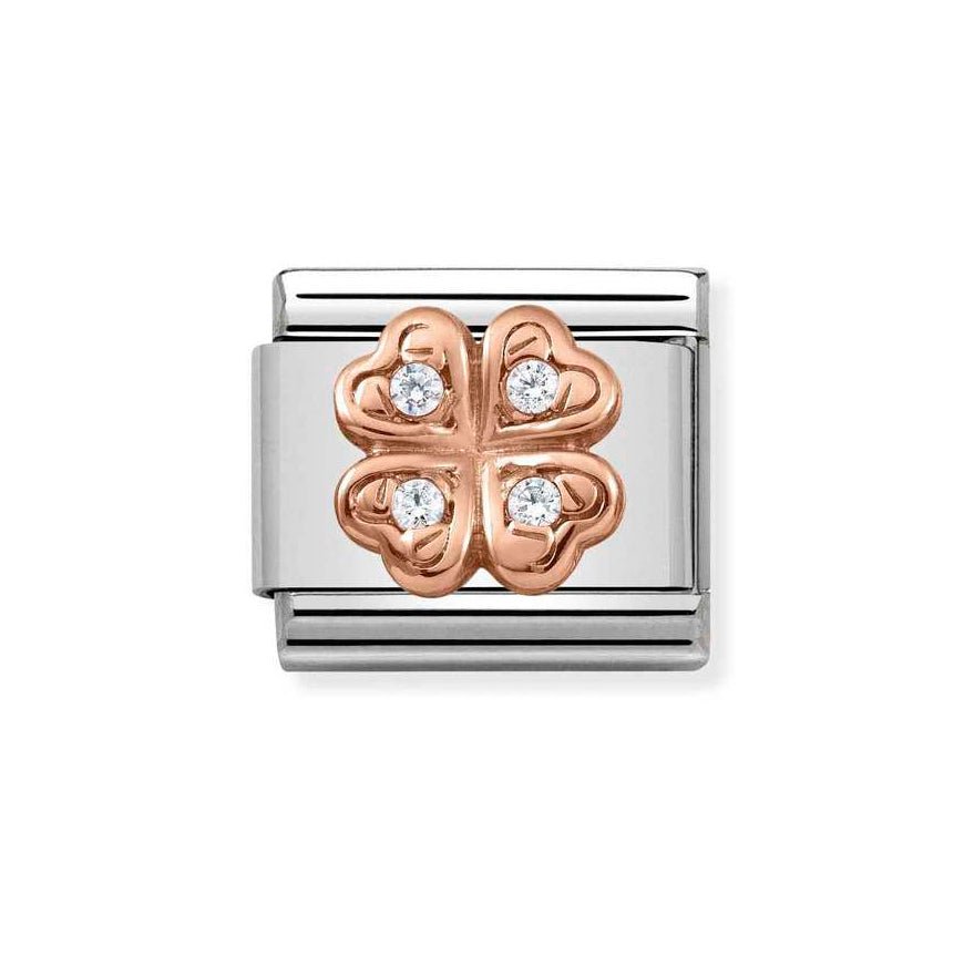 Nomination Classic 9ct Rose Gold CZ Four Leaf Clover Charm - MococoNomination430302/048033497378668Charms and Links