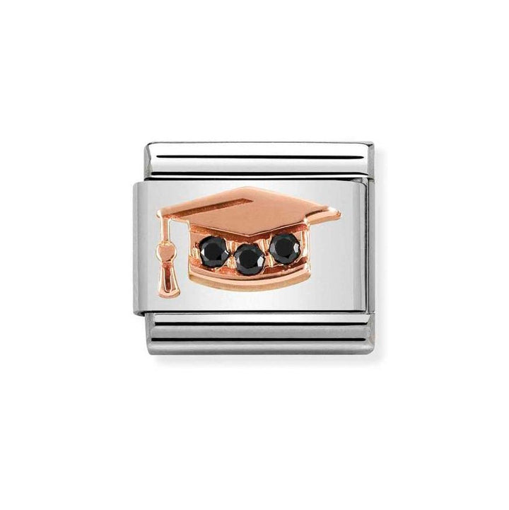Nomination Classic Rose Gold &amp; Black Cubic Zirconia Graduation Hat Charm - MococoNomination430305/118033497430755Charms and Links