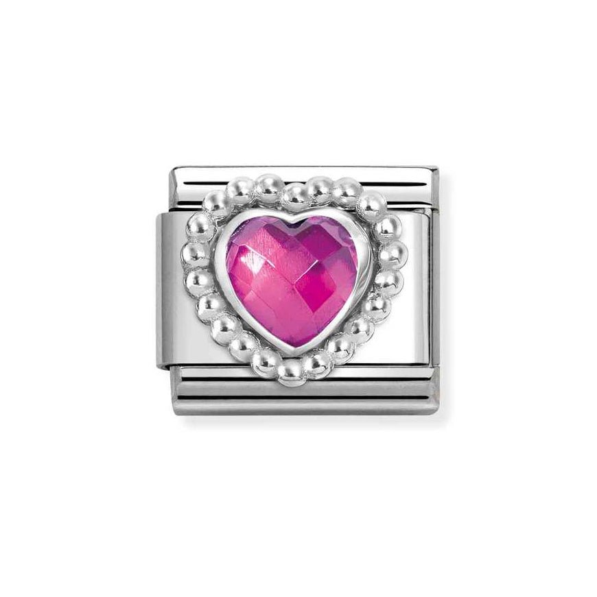 Nomination Classic Silver Dotted Heart With Fuchsia Stone Charm - MococoNomination330606/0308033497550125Charms and Links