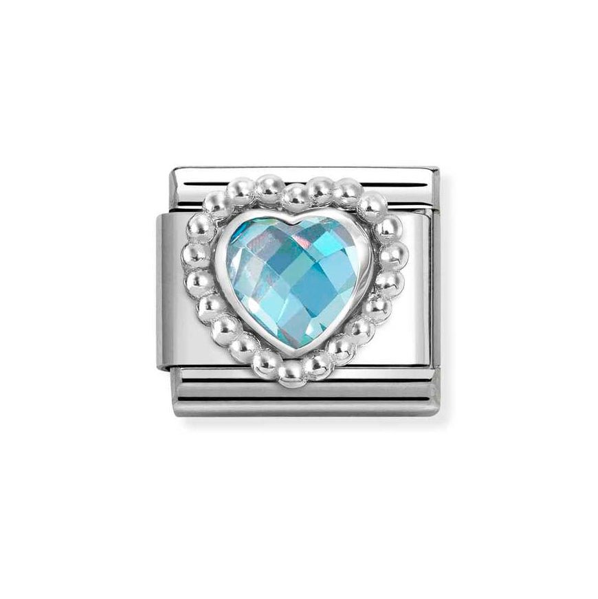 Nomination Classic Silver Dotted Heart With Light Blue Zirconia Charm - MococoNomination330606/0068033497550156Charms and Links
