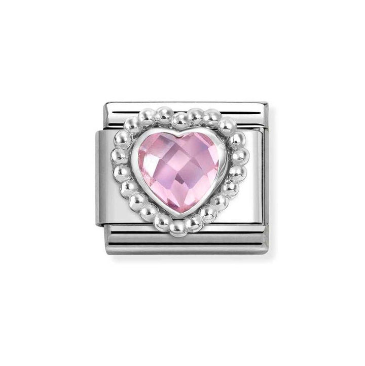 Nomination Classic Silver Dotted Heart With Pink Zirconia Charm - MococoNomination330606/0038033497550149Charms and Links