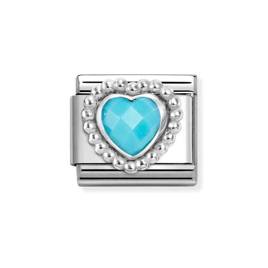 Nomination Classic Silver Dotted Heart With Turquoise Stone Charm - MococoNomination330605/0398033497550132Charms and Links
