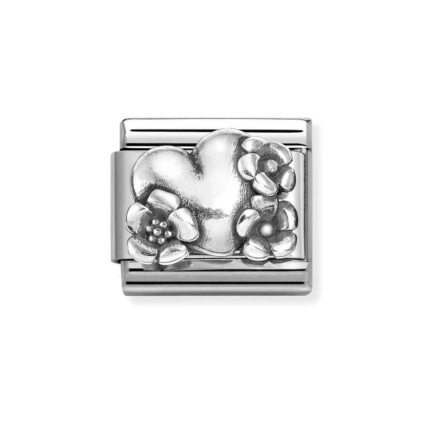 Nomination Classic Silver Heart With Flowers Charm - MococoNomination330101/748033497549815Charms and Links