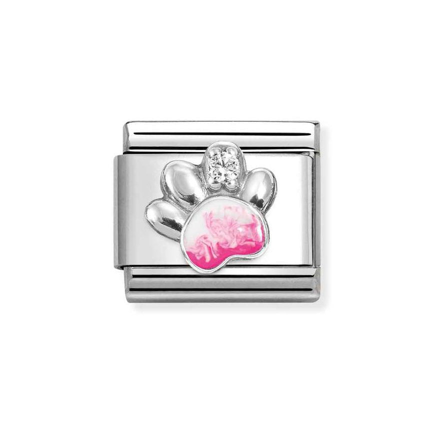 Nomination Classic Silver Paw Print With Pink And White Enamel Charm - MococoNomination330321/138033497549983Charms and Links