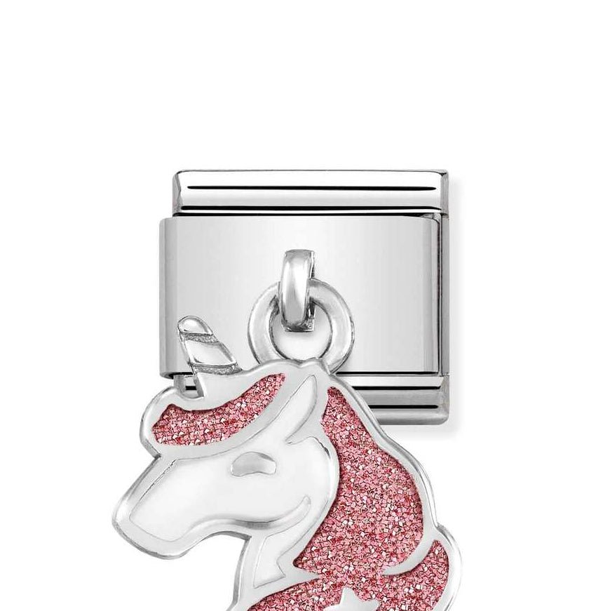 Nomination Classic White And Pink Glitter Unicorn Drop Charm - MococoNomination331805/138033497461650Charms and Links
