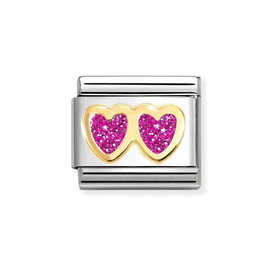 Nomination Gold Classic Glitter Fuchsia Double Hearts Charm - MococoNomination030220/138033497536792Charms and Links