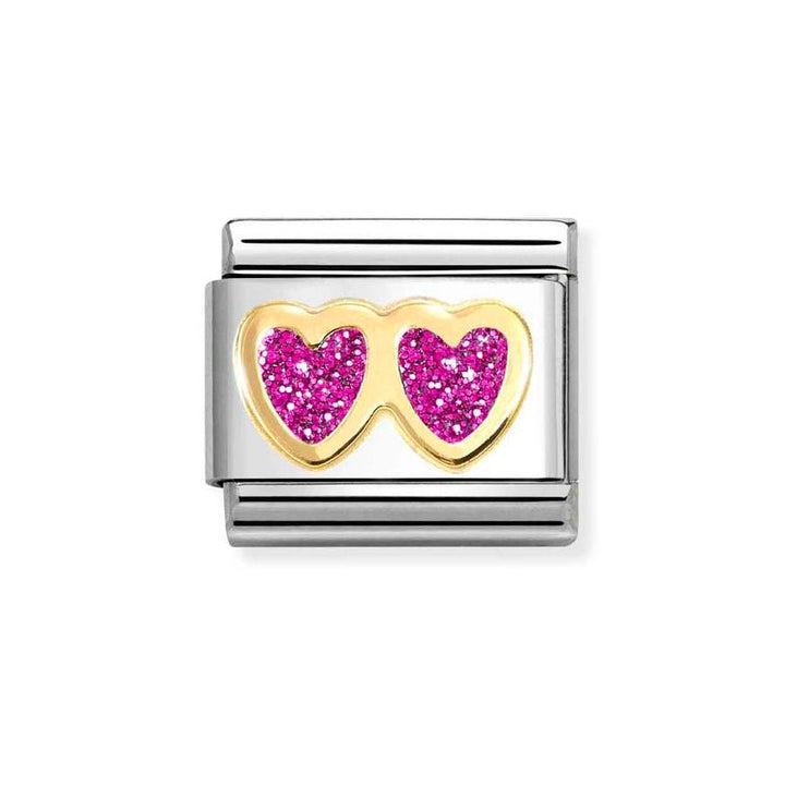 Nomination Gold Classic Glitter Fuchsia Double Hearts Charm - MococoNomination030220/138033497536792Charms and Links