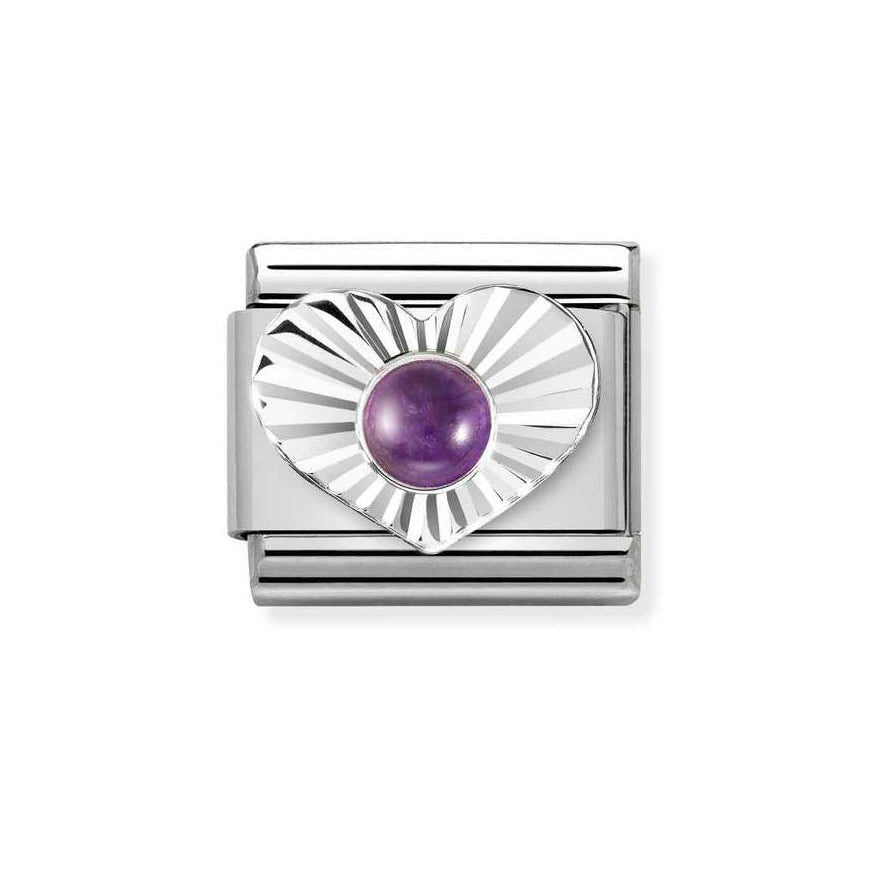 Nomination Silver Classic Diamond Heart Amethyst Charm - MococoNomination330508/358033497521842Charms and Links