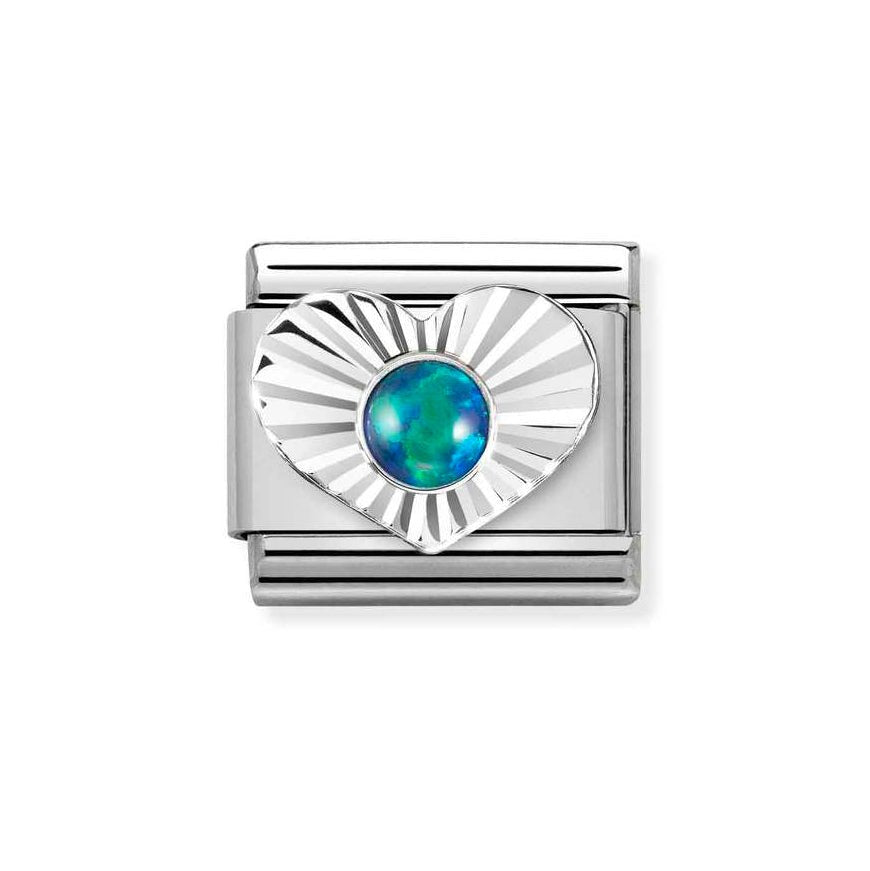Nomination Silver Classic Diamond Heart Green Opal Charm - MococoNomination330508/268033497521828Charms and Links
