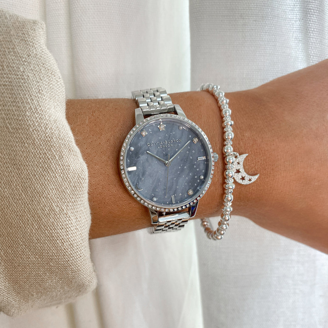 ChloBo Silver Didi Sparkle Starry Moon Bracelet