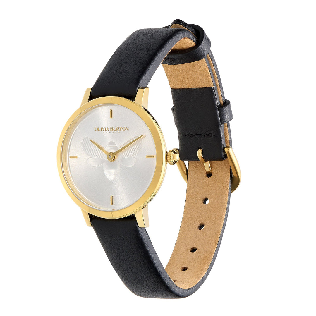 Olivia Burton Gold Ultra Slim Bee Black Leather Watch - MococoOlivia Burton240000197613272511704Watches and Accessories