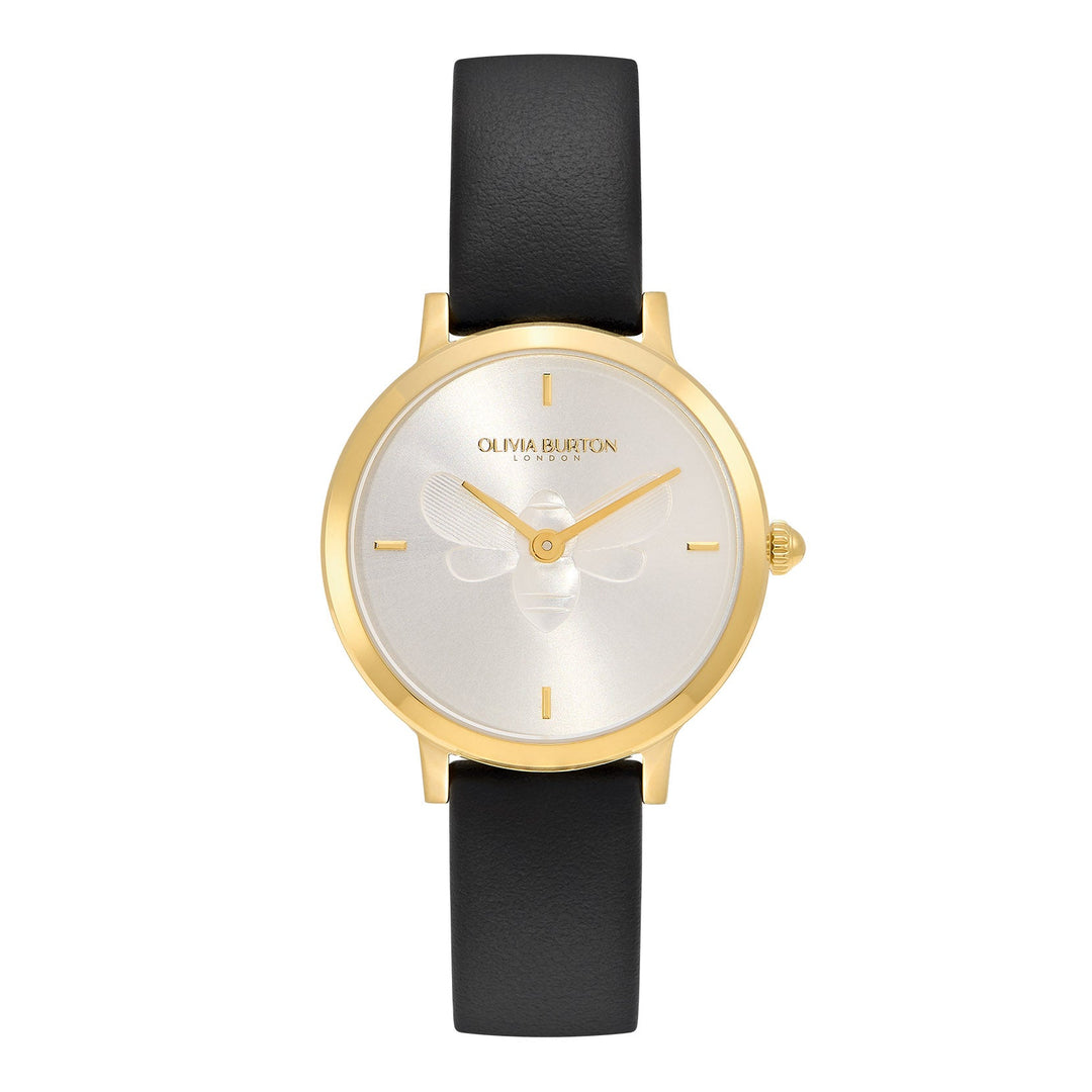 Olivia Burton Gold Ultra Slim Bee Black Leather Watch - MococoOlivia Burton240000197613272511704Watches and Accessories