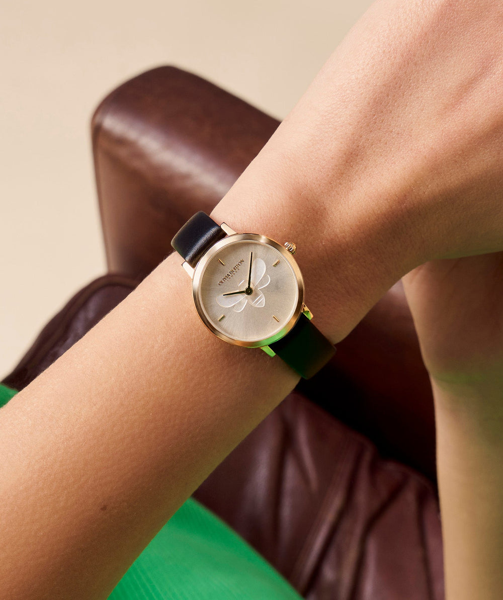 Olivia Burton Gold Ultra Slim Bee Black Leather Watch - MococoOlivia Burton240000197613272511704Watches and Accessories