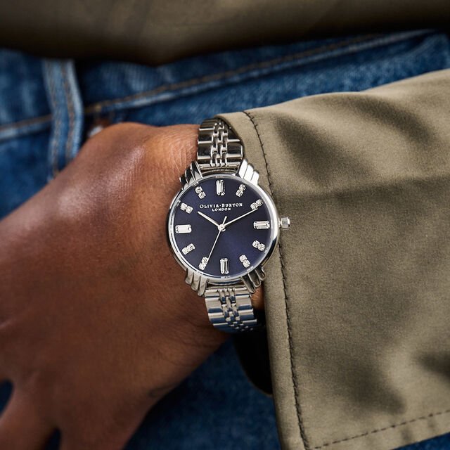 Olivia Burton Silver Art Deco Midi Dial Navy Watch - MococoOlivia BurtonOB16DC017613272491075Watches and Accessories