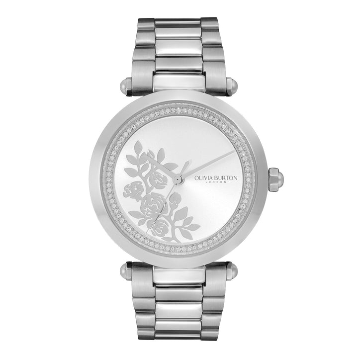 Olivia Burton Silver Floral T - Bar White Dial Watch - MococoOlivia Burton240000427613272515368Watches and Accessories