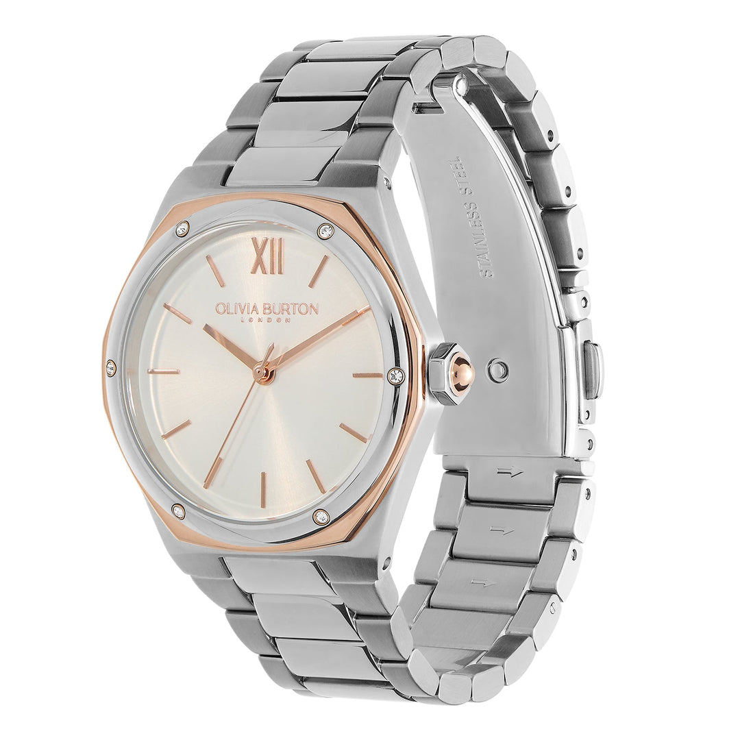 Olivia Burton Silver & Rose Hexa White Dial Watch - MococoOlivia Burton240000707613272529570Watches and Accessories