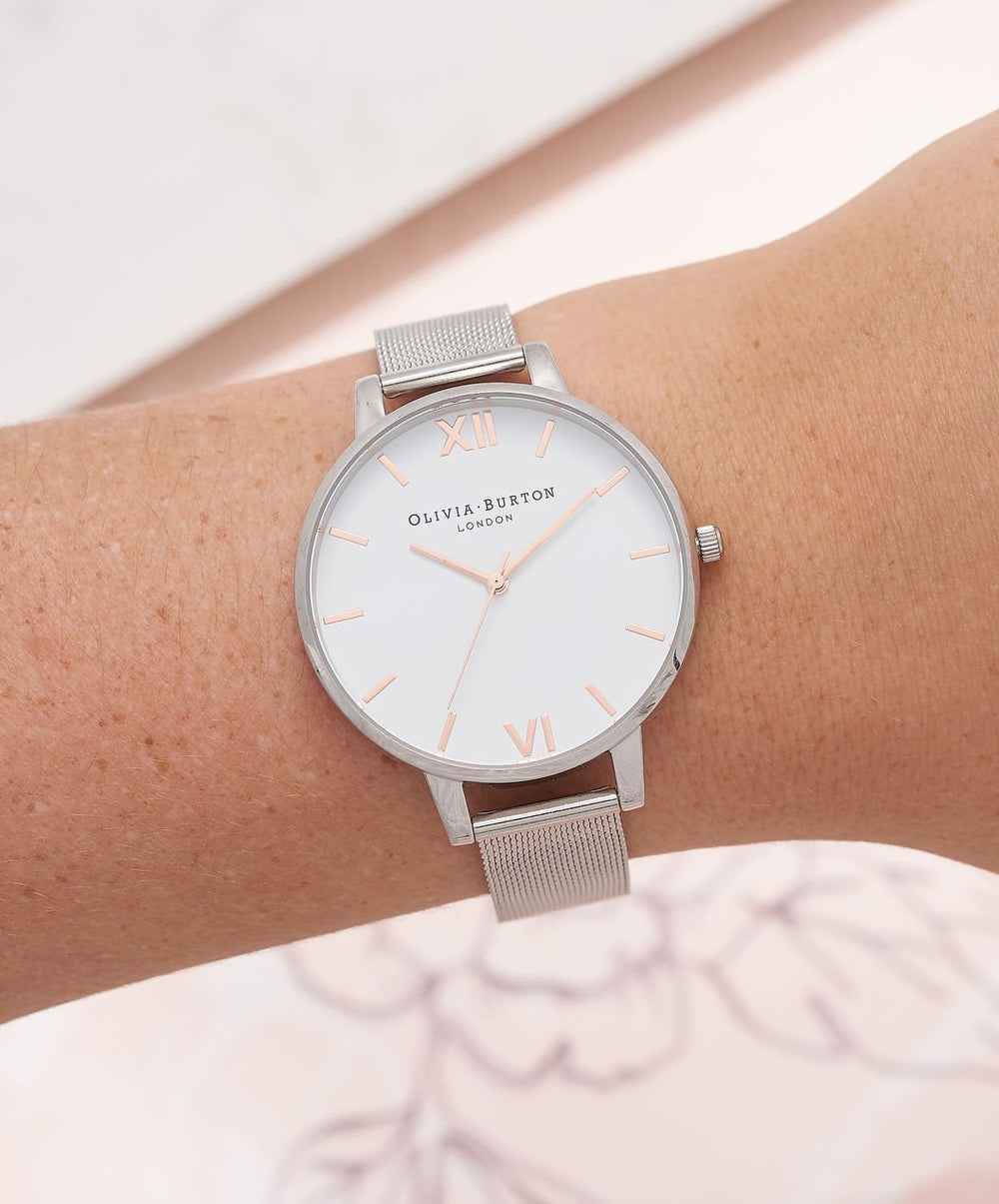 Olivia Burton Silver White Dial Mesh Watch - MococoOlivia Burton240001715060403439604Watches and Accessories