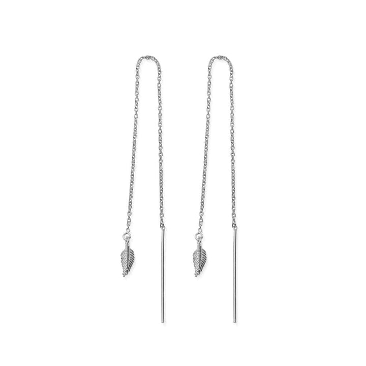 Chlobo Silver Feather Of Courage Pull Through Earrings