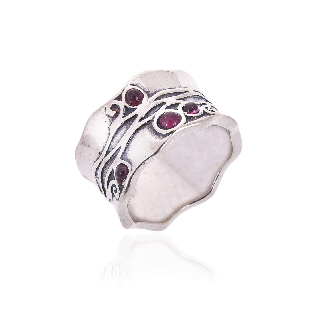 Tamzin Silver Garnet Four Wide Wave Ring - MococoTamzinR1921G - 63592200028148Rings